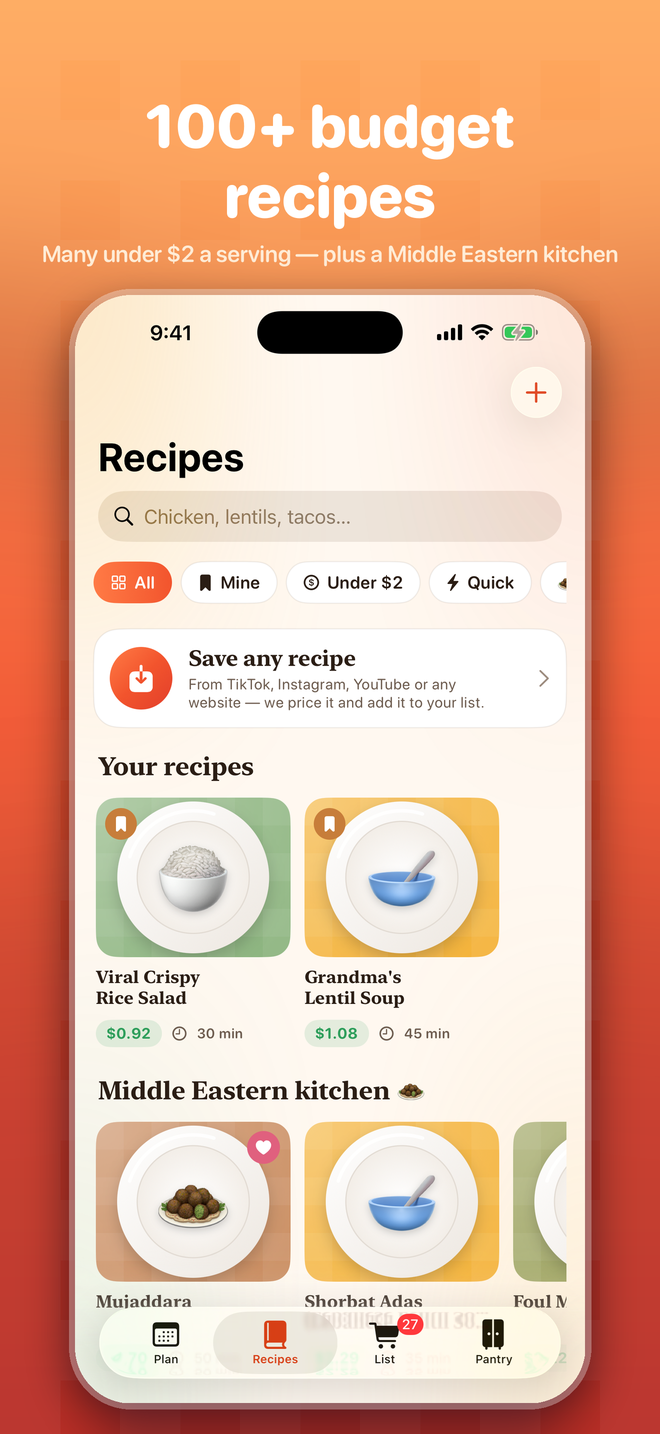 Budget recipes including Middle Eastern dishes