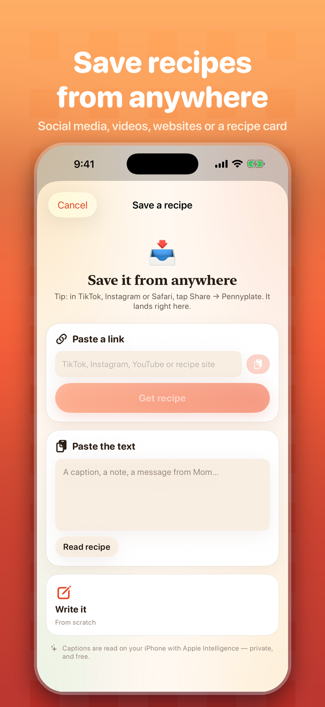 Save recipes from anywhere